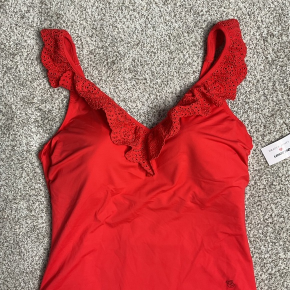 Draper James Ruffle V-Neck Floral One Piece Swimsuit Orange Sz 14 Beach Summer - Picture 3 of 10